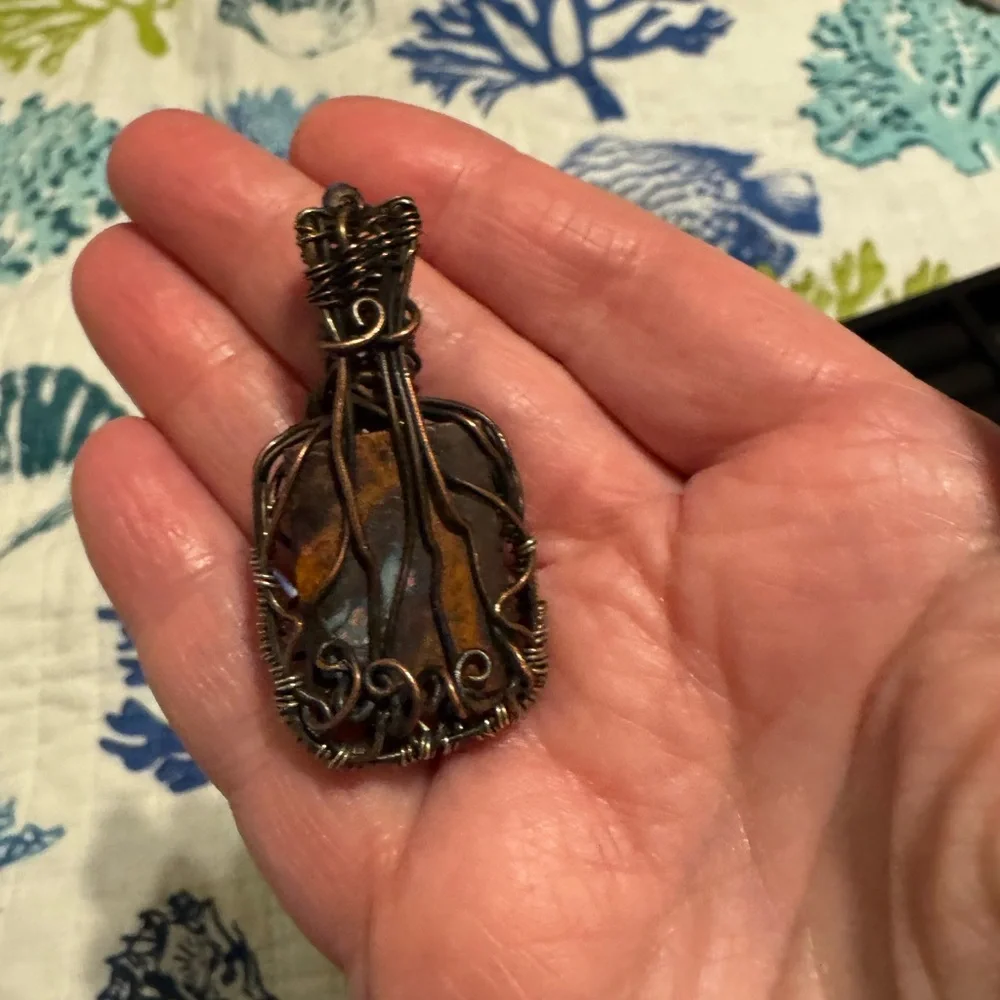 Handcrafted Copper Wire-Wrapped Boulder Opal Pendant in Multicolor